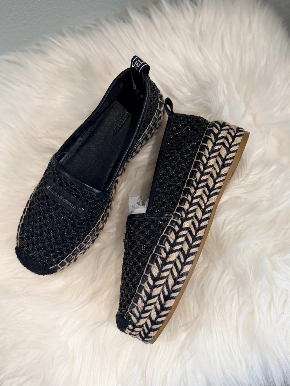 Karl Lagerfeld Katherine Black Woven Espadrille Platform Slip-On